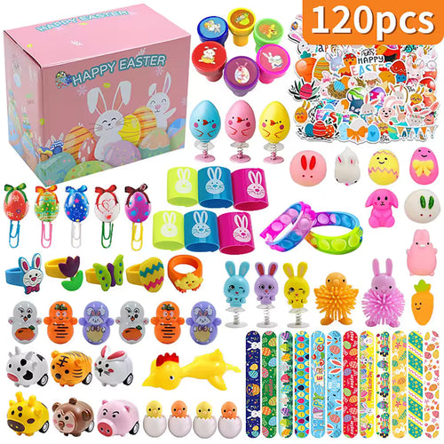 120 Pack Prefilled Easter Eggs with Toys Plus Stickers Inside, Stuffed Toys for Easter Eggs Hunt, Basket Stuffers Fillers